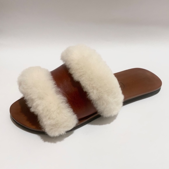 Californians Hannah Cognac genuine shearling slippers mules fashion flat sandals - Picture 15 of 16